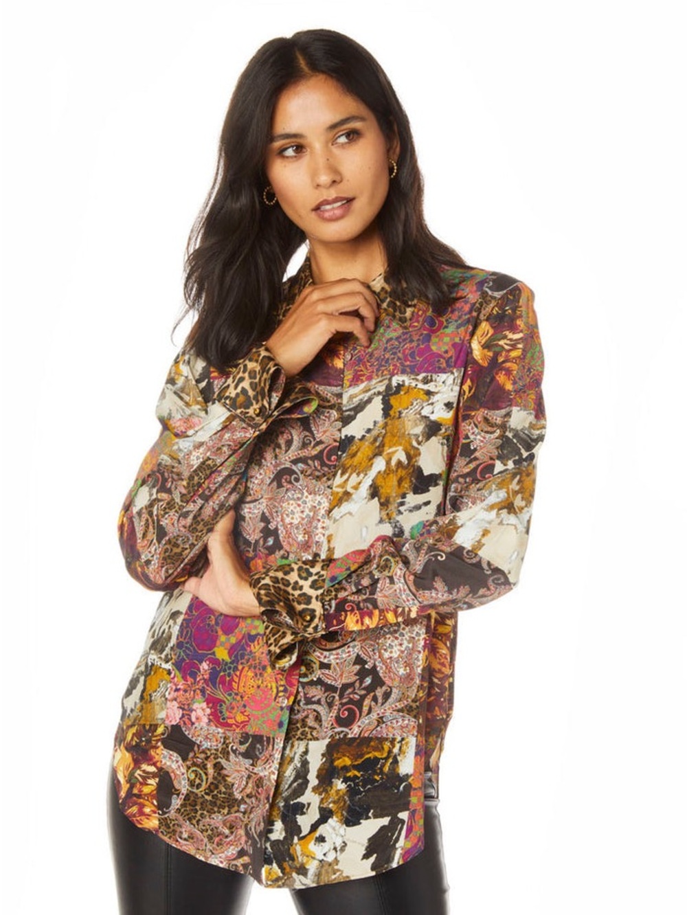 Robert Graham GabrielaPrint SilkBlend Shirt Womens Small Animal Print/Patchwork - Picture 2 of 16